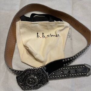 Vintage B.B. Simon Black Belt with Ornate Silver Buckle